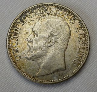 1906 Sweden One 1 Krona Swedish Silver Coin King Oscar II Toned Coin Full Shield 3