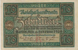 1920 Germany 10 Mark Reichsbanknote - - Paper Money Banknote Currency