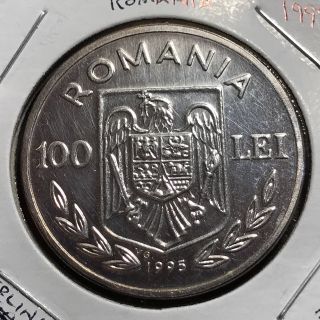 1995 Romania Silver 100 Lei Brilliant Uncirculated Crown Coin