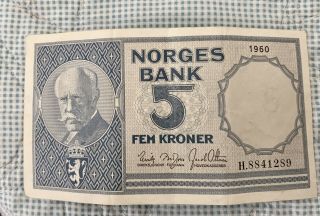 Norges Bank Norway 5 Kroner 1960 S/n H.  8841289