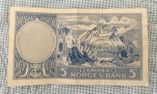 Norges Bank Norway 5 Kroner 1960 S/N H.  8841289 2