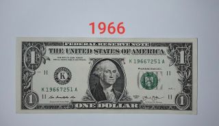 $1 Dollar Bill Birthday Anniversary Year " 1966 " Fancy Serial