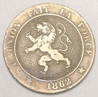 1862 Belgium Belgian 5 Centimes Lion Coin