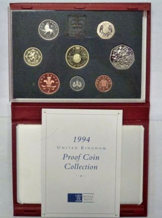 1994 Uk Great Britain Deluxe Proof Set 8 Coins Red Case Box W/