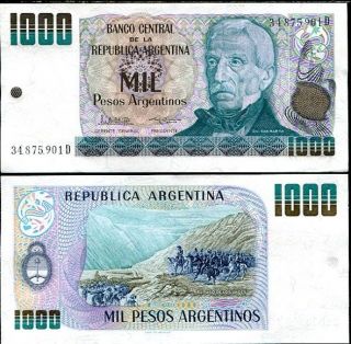 Argentina 1000 1,  000 Pesos 1983 - 85 Aunc P 317