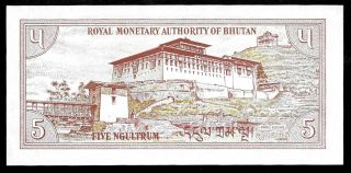 World Paper Money - Bhutan 5 Ngultrum ND 1985 P14 @ Crisp UNC 2