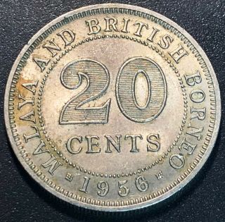 1956 Malaya And British Borneo 20 Cents Coin -