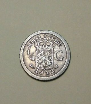 Older Silver World 1/4 Gulden Coin From Netherlands East Indies 1912 Xf