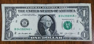 $1 One Dollar Bill 2013 Rare Star Note ✫ Low Serial Number 04398946