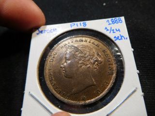 P118 Great Britain Jersey 1888 1/24 Shilling Unc Red Brown