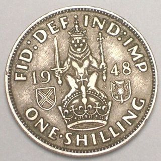 1948 Uk Great Britain British One 1 Shilling Lion On Crown Coin Vf