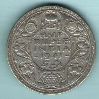 British India - 1941 - George Vi 1/2 Rupee Silver Coin Ex - Rare Coin