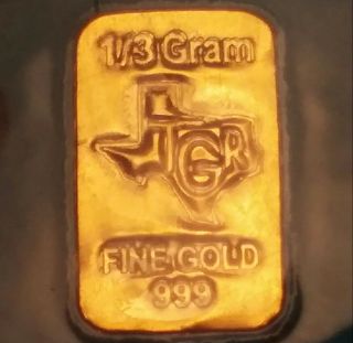Texas.  999 Fine Gold Bar.  Bu 1/3 Gram 24k Tgr Ingot/charm/exonumia/bonus Nickels