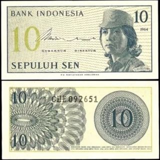 Indonesia 10 Sen,  1964,  P - 92,  Unc World Currency