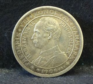 1906 Denmark 2 Kroner,  Death Of Christian And Accession Of Frederik,  Km - 803