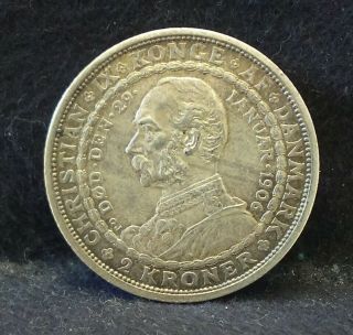 1906 Denmark 2 kroner,  Death of Christian and Accession of Frederik,  KM - 803 2