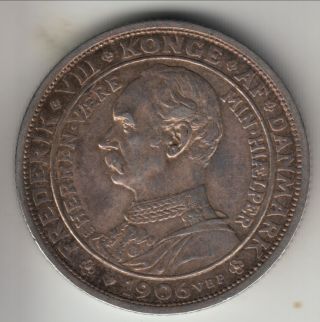 1906 Denmark 2 kroner,  Death of Christian and Accession of Frederik,  KM - 803 3