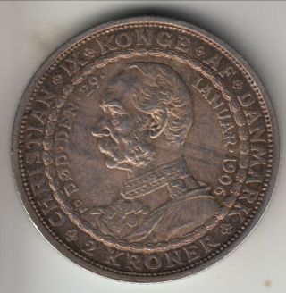 1906 Denmark 2 kroner,  Death of Christian and Accession of Frederik,  KM - 803 4