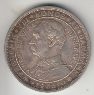 1906 Denmark 2 kroner,  Death of Christian and Accession of Frederik,  KM - 803 5