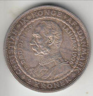 1906 Denmark 2 kroner,  Death of Christian and Accession of Frederik,  KM - 803 6