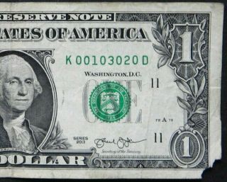 2013 $1 (one Dollar) – Note,  Bill - Fancy Serial Number - Five 0 