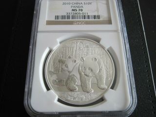 2010 China 10 Yuan Panda 1 Oz.  999 Silver Coin,  Ngc Ms70,