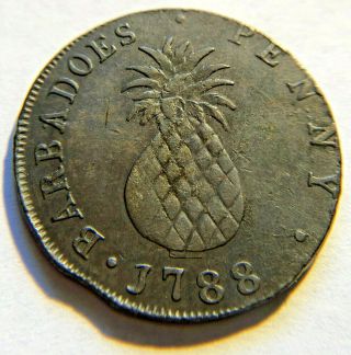 1788 Barbados Colonial Slavery Id Tag Plantation Token 1 Penny W/ Pineapple
