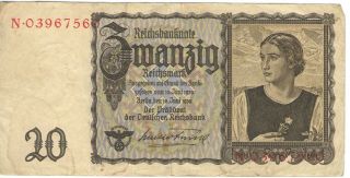 Reichsbanknote Zwanzig 20 Reichsmark 1939