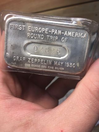 1930 Graf Zeppelin First Europe Pan American Round Trip Ounce.  999 Silver Bar 2