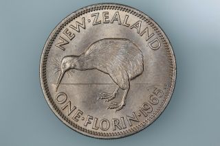 Nz Florin Coin 1965 Km28.  2 Uncirculated