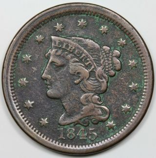 1845 Braided Hair Large Cent,  Vf Detail