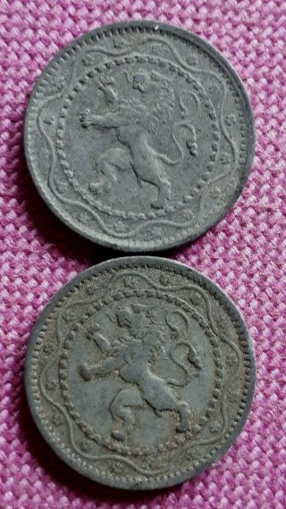 Belgium: 5 Centimes 1915 And 1916 Km 80 Zinc Ww.  I Issue Grade