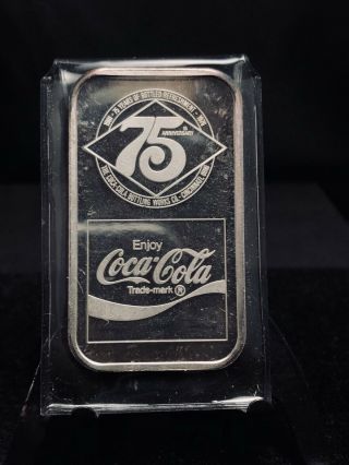 1976 Coca Cola 75th Anniversary 1 oz Silver Art Bar Cincinnati SN 5516 (1798) 2