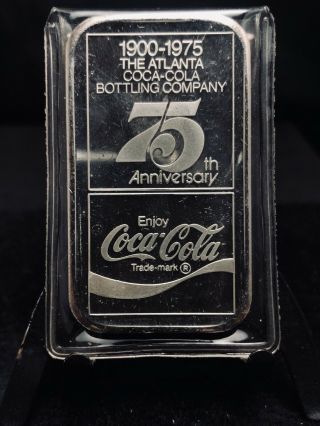 1975 Coca Cola 75th Anniversary 1 Oz Silver Art Bar Atlanta Sn 48549 (1792)