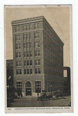 Vintage Postcard View,  Greenville National Exchange Bank,  Greenville,  Texas 1931