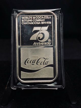 1974 Coca Cola 75th Anniversary 1 Oz Silver Art Bar Chattanooga Sn 7100 (1791)