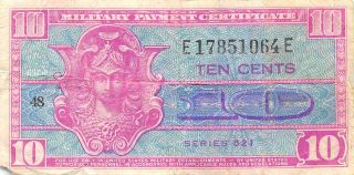 Usa / Mpc 10 Cents 1952 Series 521 Plate 48 Circulated Banknote M2