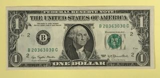 Vf $1 1977 B20363030c B/c Block York Bank One Dollar Bill Frn
