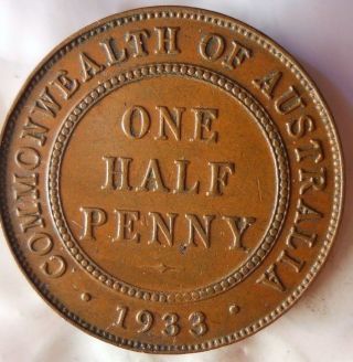 1933 Australia 1/2 Penny - Au - Very Sharp Collectible - - Australia C