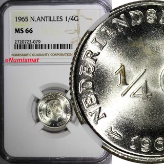 Netherlands Antilles Silver 1965 1/4 Gulden Ngc Ms66 Top Graded By Ngc Km 4