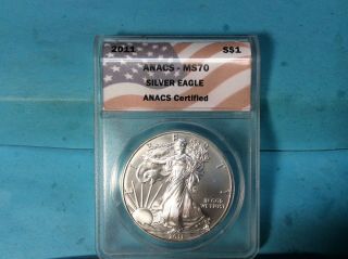 2011 $1 American Silver Eagle Dollar Anacs Ms70 (perfect Grade)