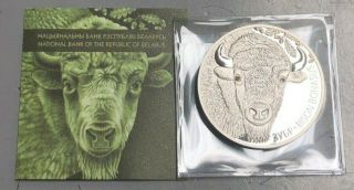 2012 Belarus 20 Roubles European Bison Swarovski Gem 1 Oz Silver Proof W/