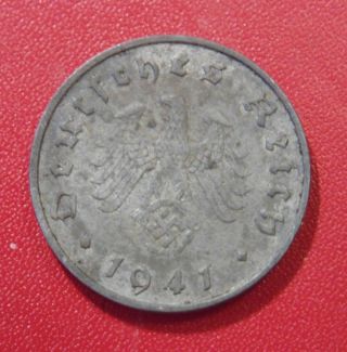Nazi Germany Third 3rd Reich 1941 A 10 Pfennig Zinc Eagle Swastika Coin Ef