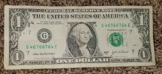 2003 $1 (one Dollar) – Note,  Bill - Fancy Serial Number – Radar