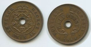 Y808 - Southern Rhodesia 1/2 Penny 1944 Km 14a Xf - Unc George Vi.  Südrhodesien