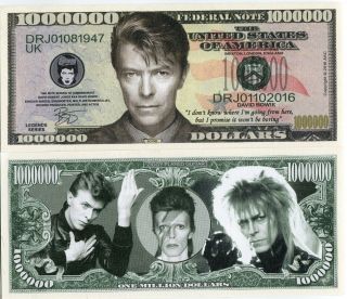 Limited Edition David Bowie Million Dollar Bill Novelty Color Note 2016