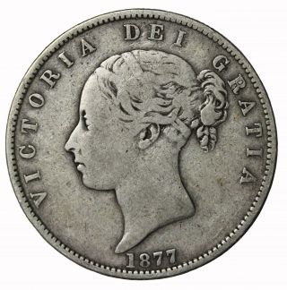 1877 Great Britain Silver Halfcrown 1/2 Crown Queen Victoria Coin Km 756