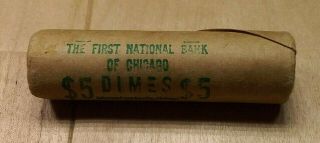 Bank Wrap Roll Roosevelt Silver Dimes 1953 - D Unc - 1st Nat`l Bank Chicago