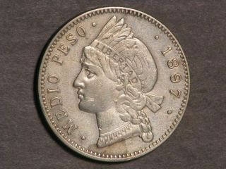 Dominican Republic 1897a 1/2 Peso Silver Xf