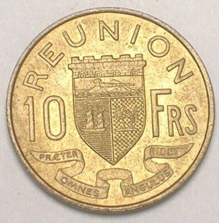 1955 Reunion 10 Francs Liberty Crowned Shield Coin XF 2